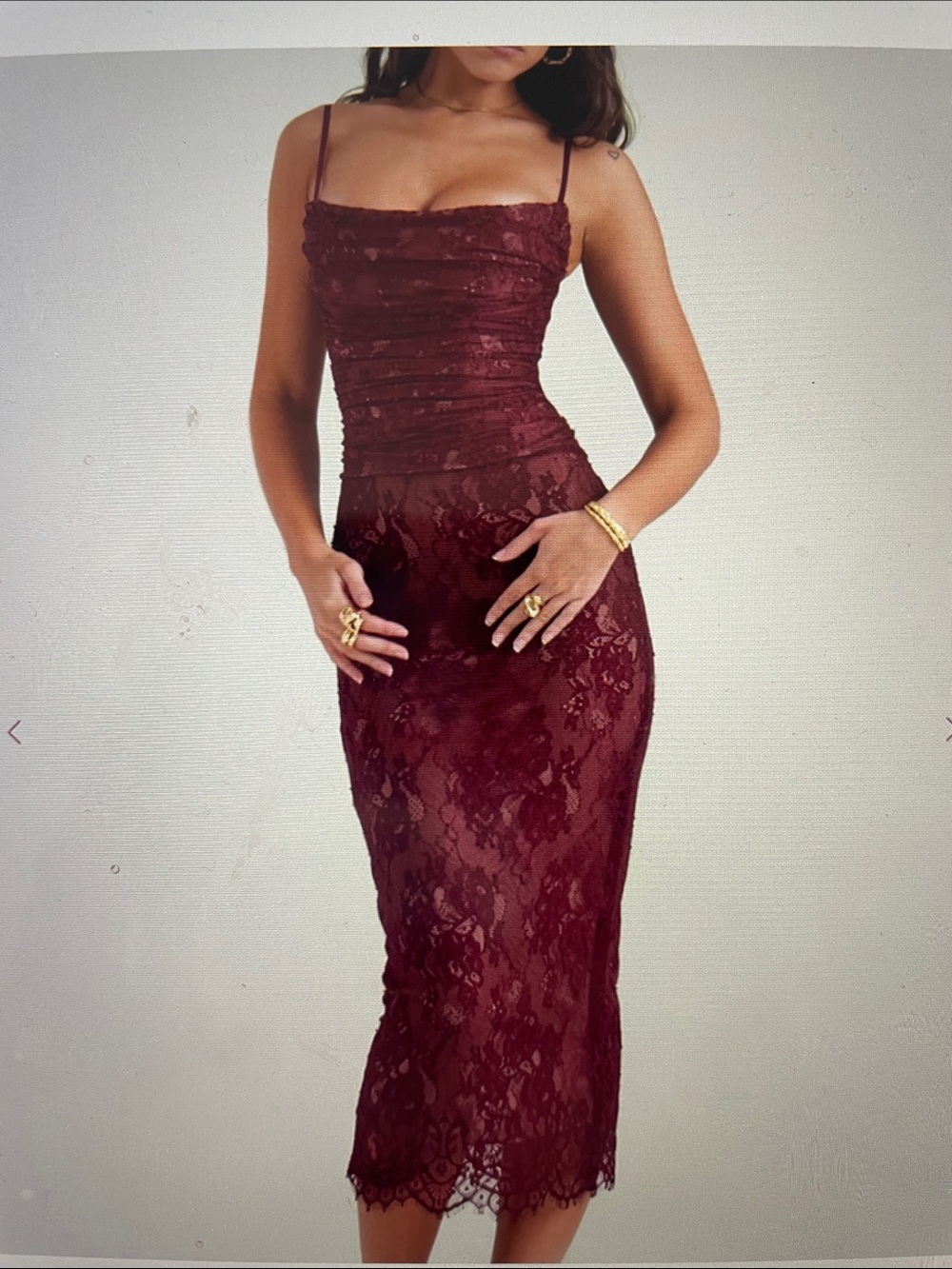 House of CB Gaia Burgundy Lace Midi Dress  Size Small